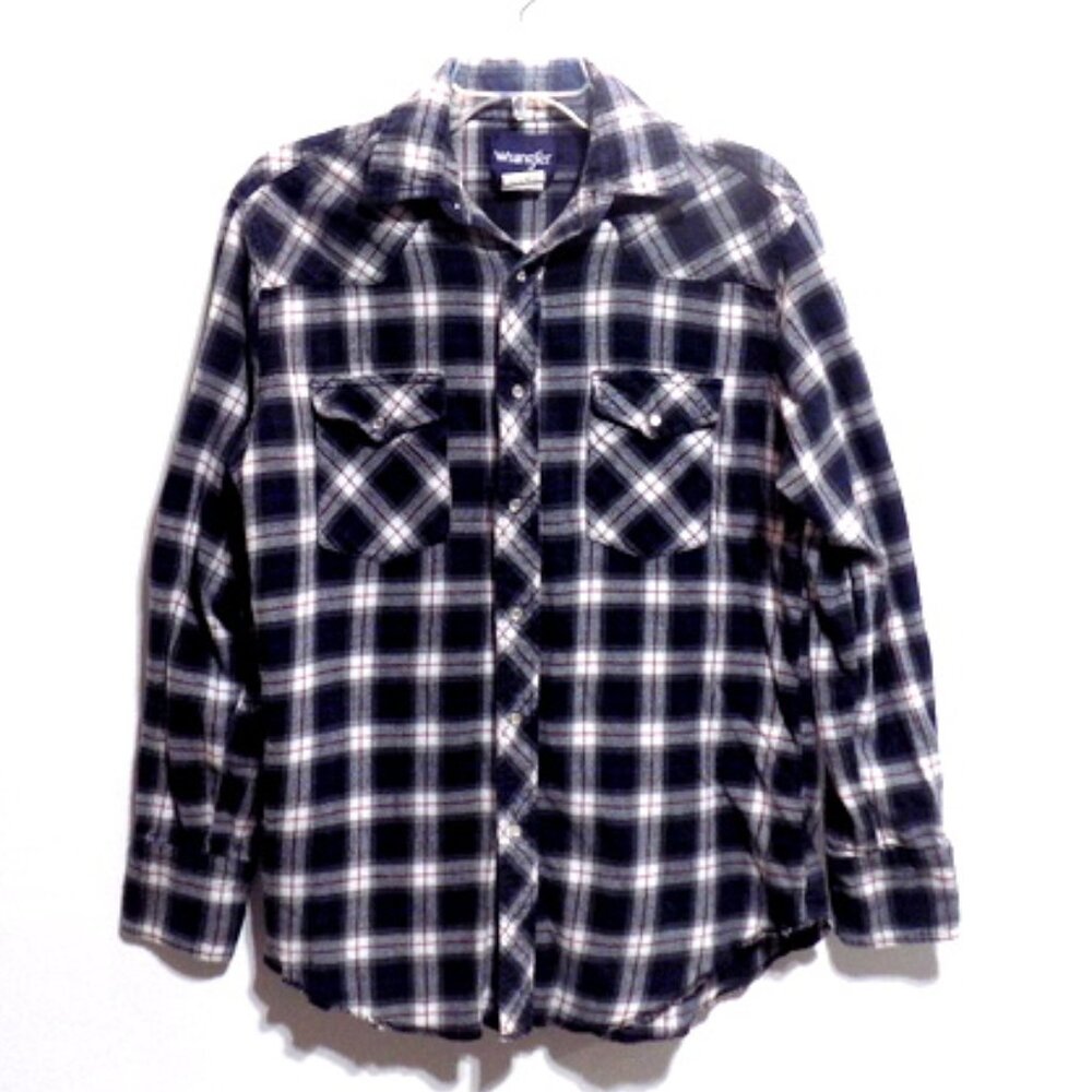 Wrangler Men’s Western Black White Plaid Pearl Snap Flannel - Size: Medium